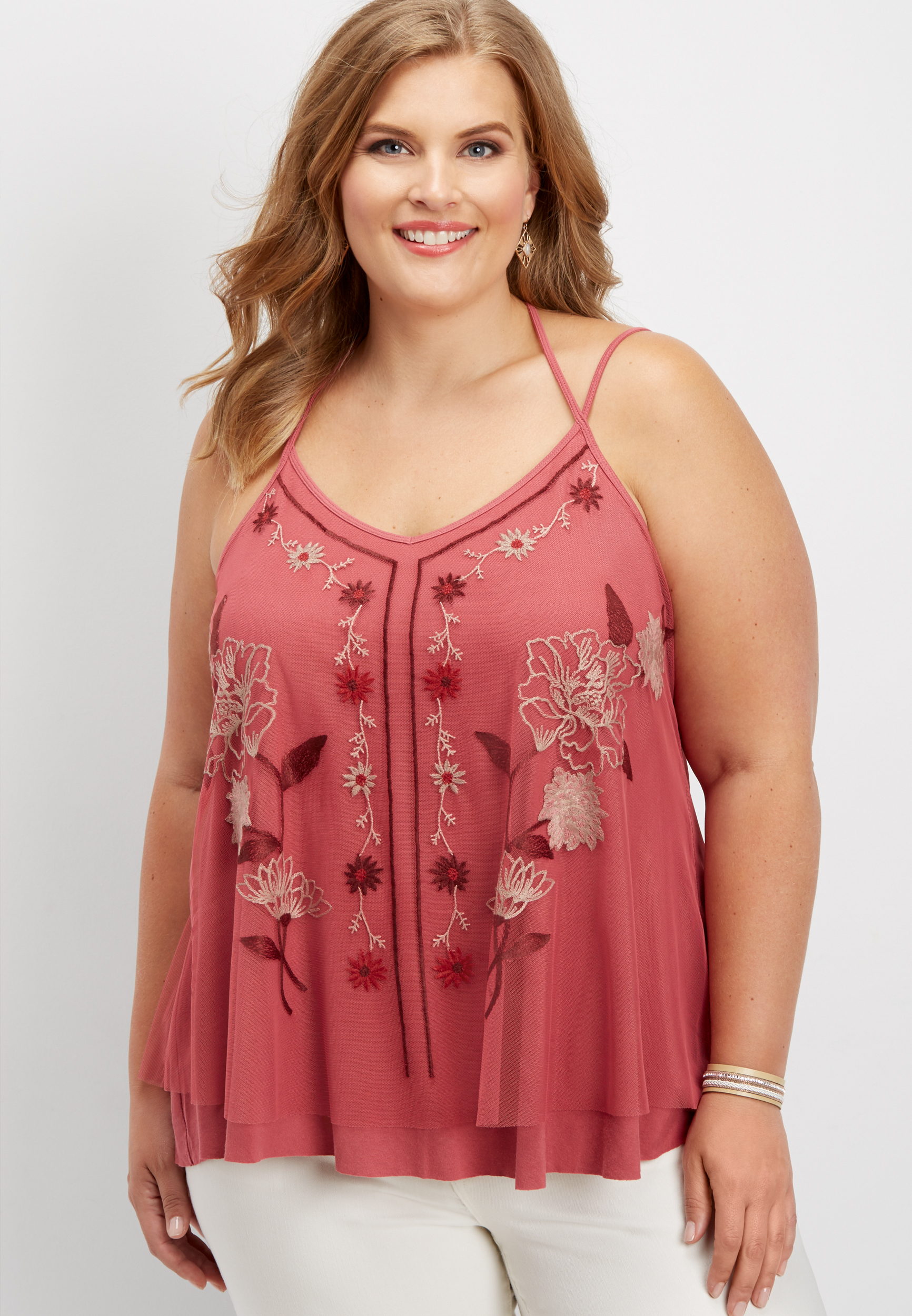 plus size embroidered mesh strappy tank | maurices