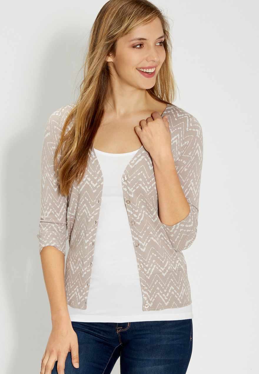 the classic cardi in neutral chevron print | maurices