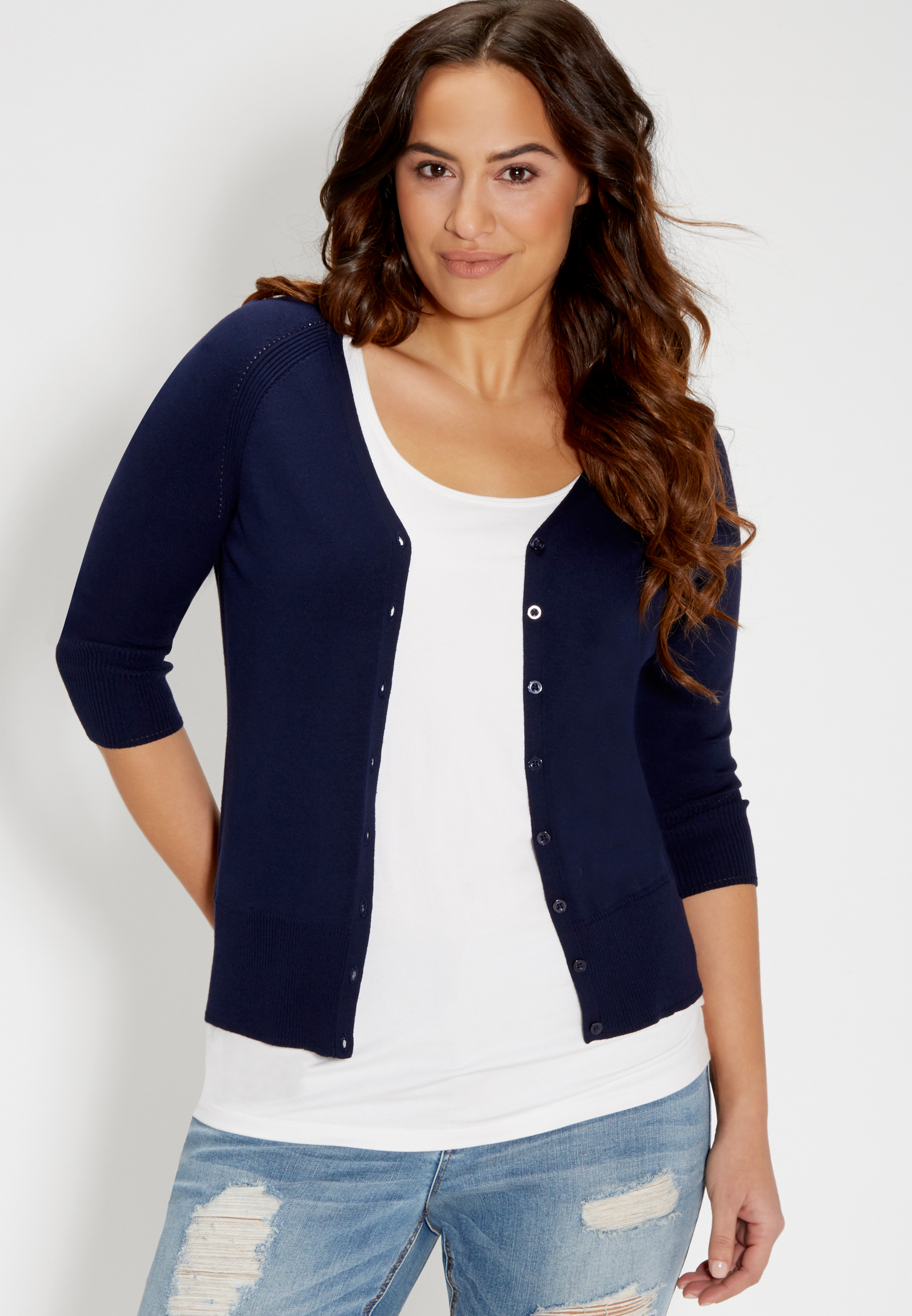 the classic plus size cardi in blue jasmine | maurices