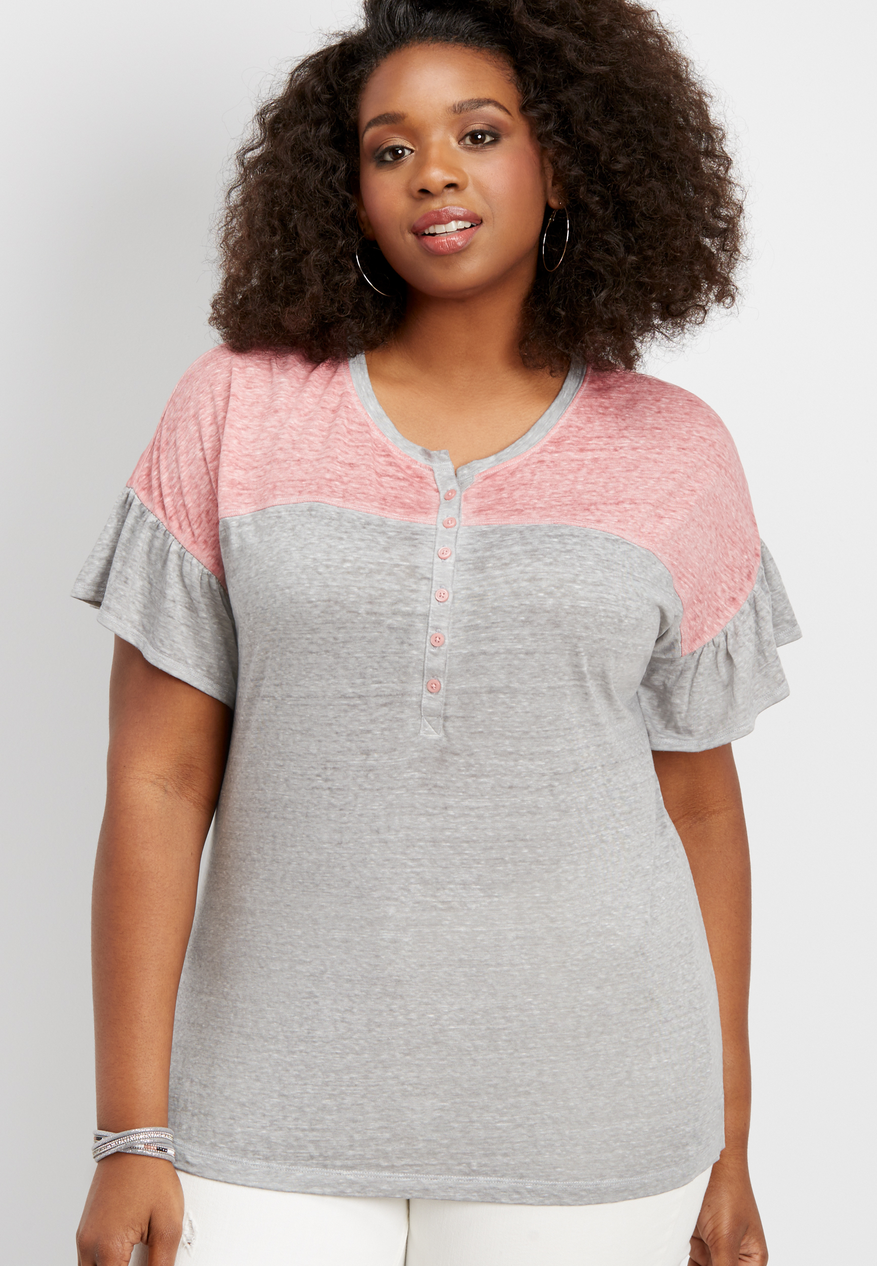 plus size 24/7 ruffled sleeve baseball tee maurices