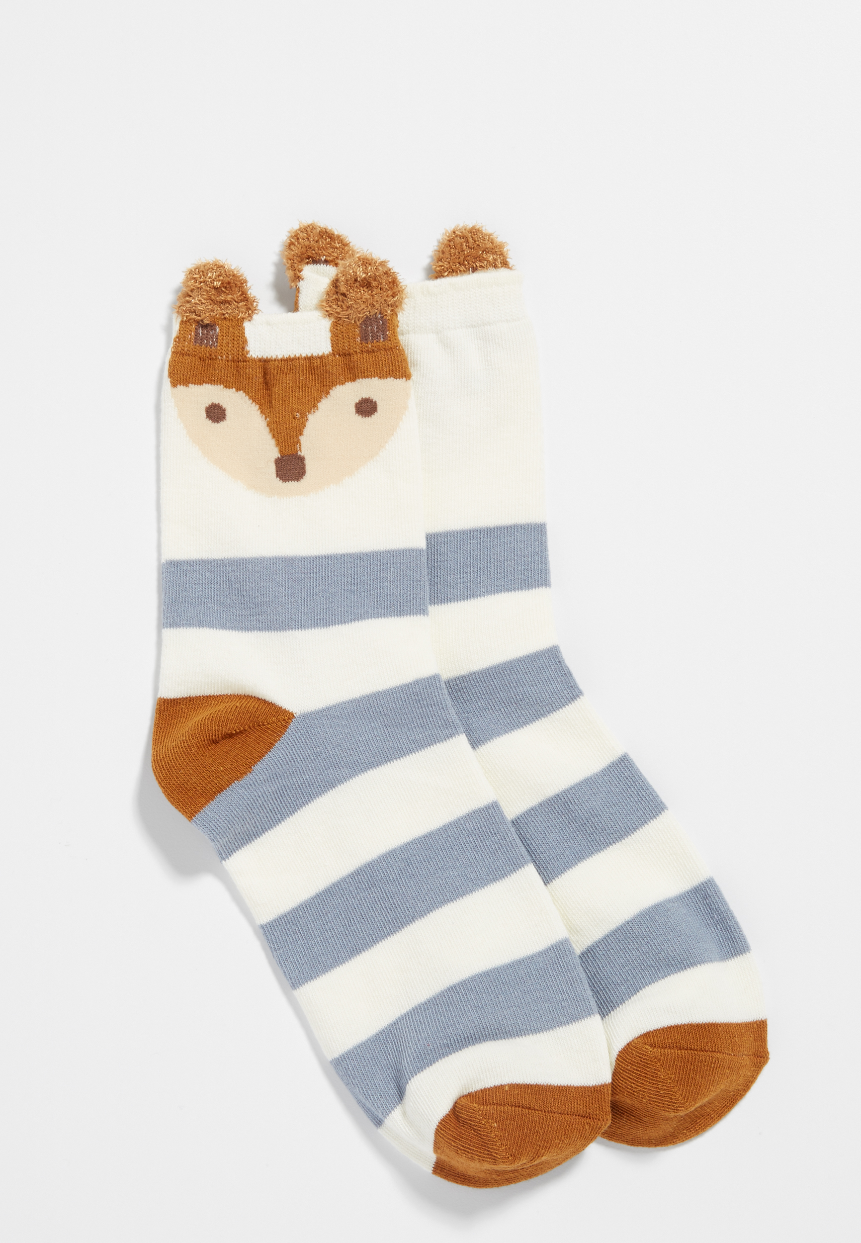 striped crew socks with fox face and fuzzy ears | maurices