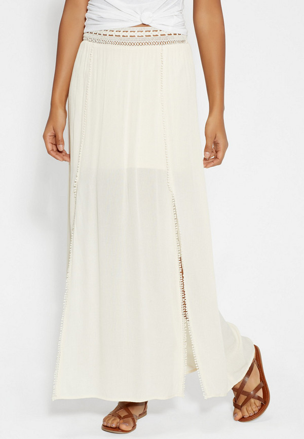 maxi skirt with lace waistband and slits | maurices