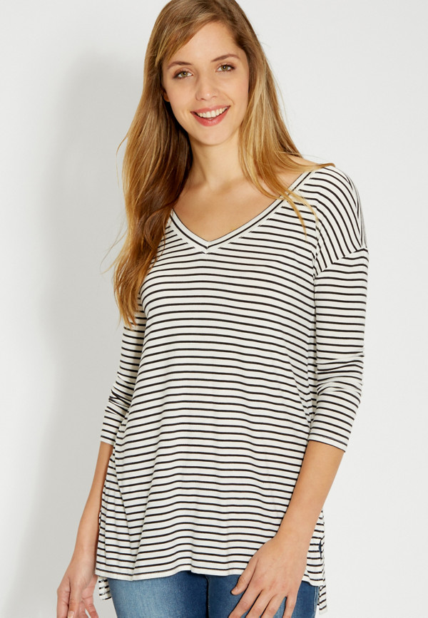 the 24/7 striped tee with v-neck front and back | maurices