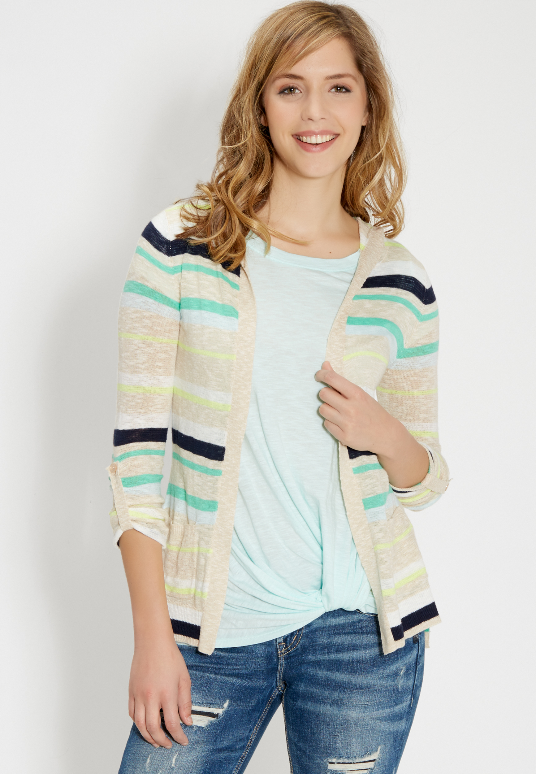 lightweight striped cardigan with hood and pockets maurices
