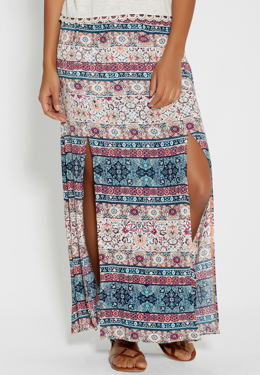 patterned maxi skirt with slits | maurices