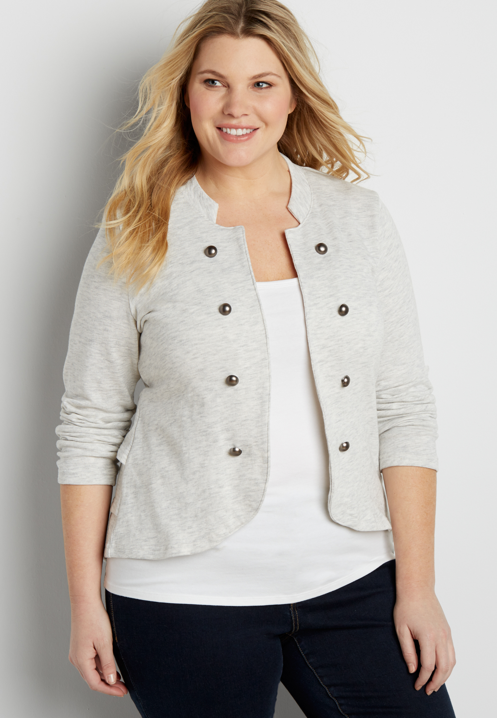 plus size heathered french terry military cardigan | maurices