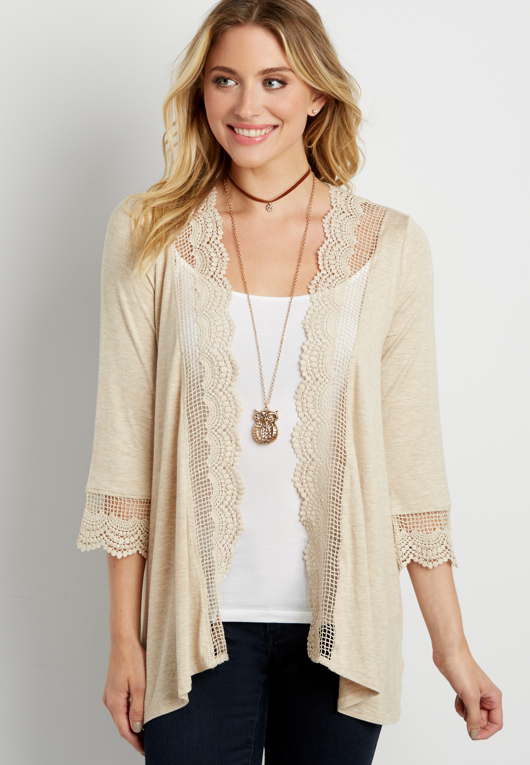 cardigan with crocheted trim | maurices
