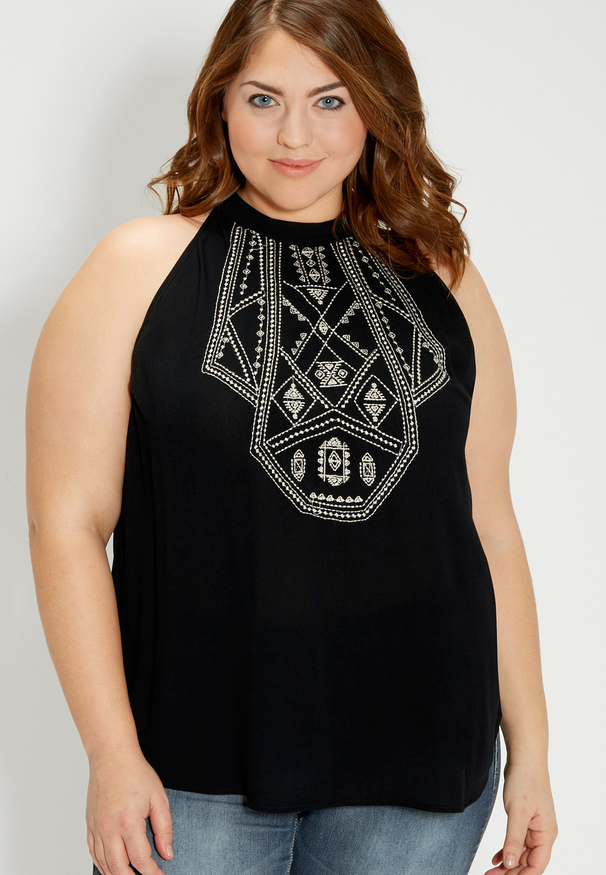 plus size sleeveless top with embroidery | maurices