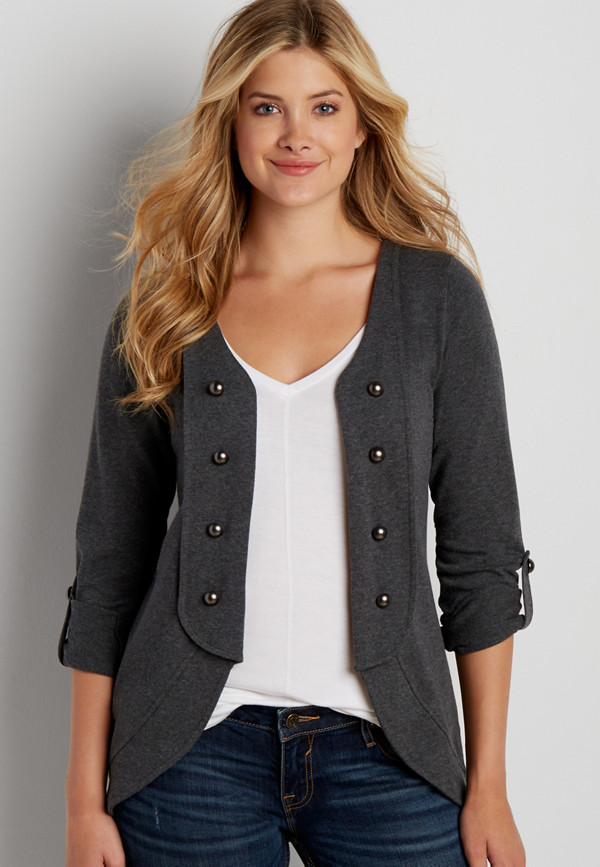 heathered french terry military cardigan | maurices