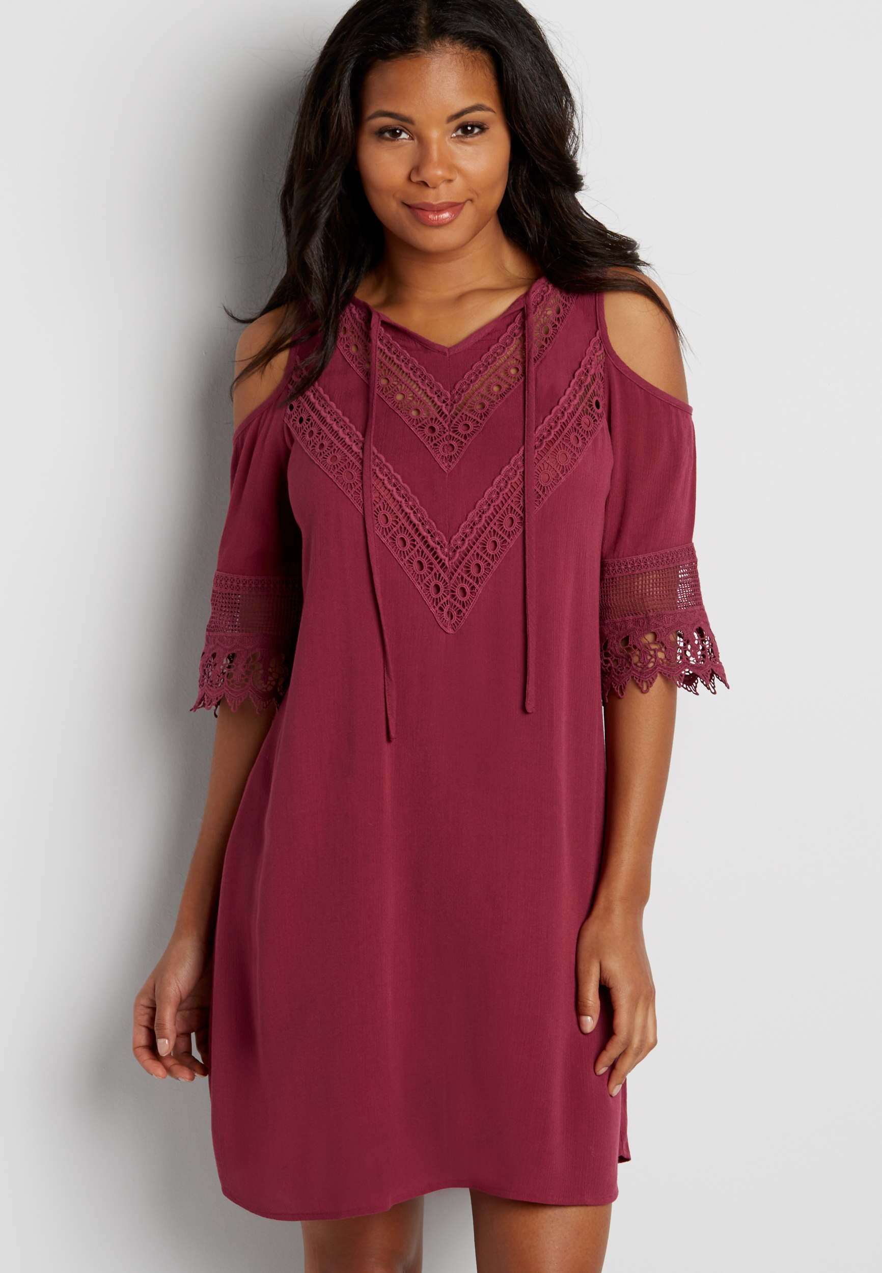 cold shoulder dress with crochet | maurices