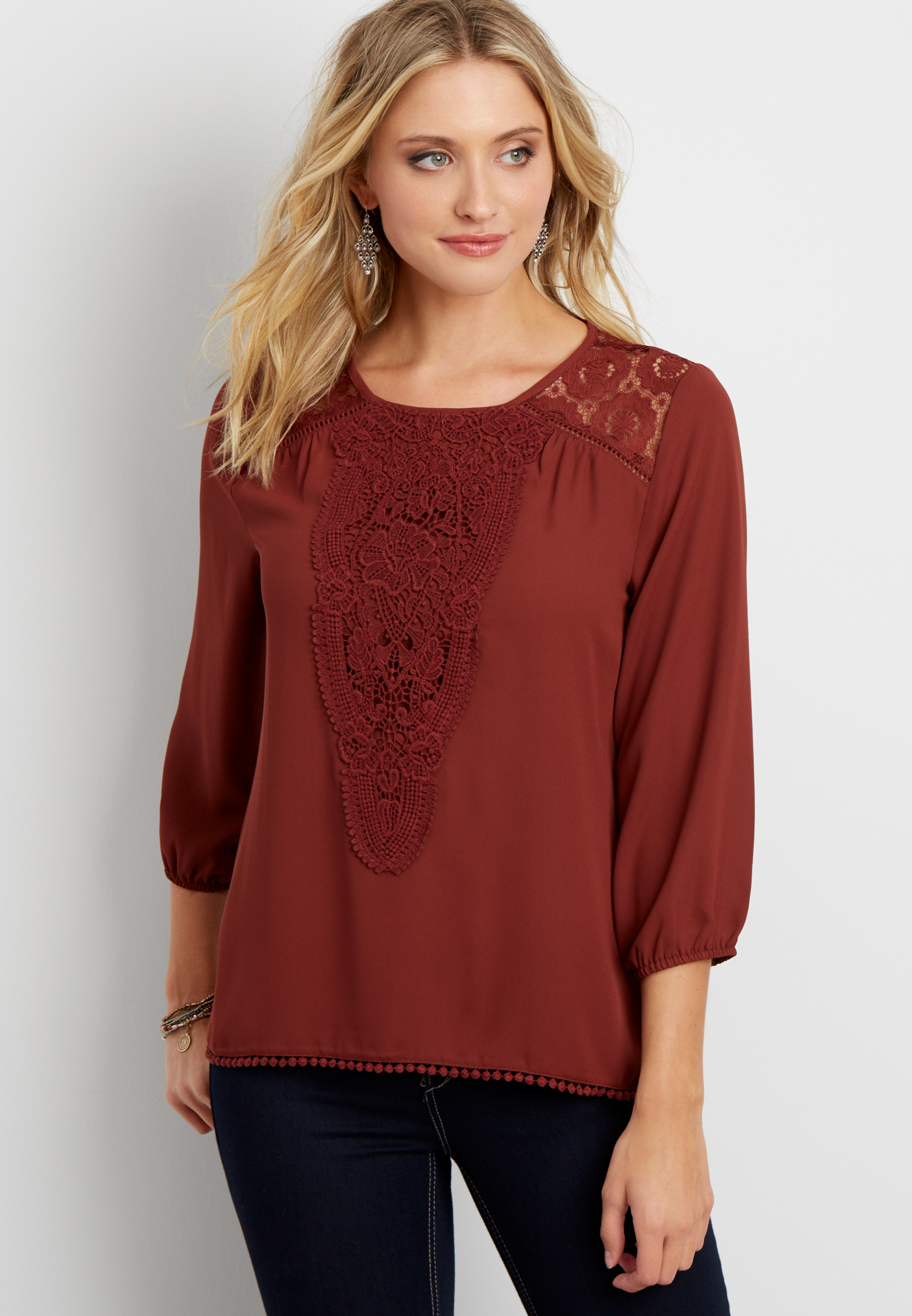 blouse with lace and crochet | maurices