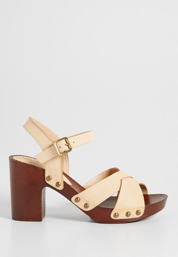 Trista faux leather and wood heel in natural | maurices