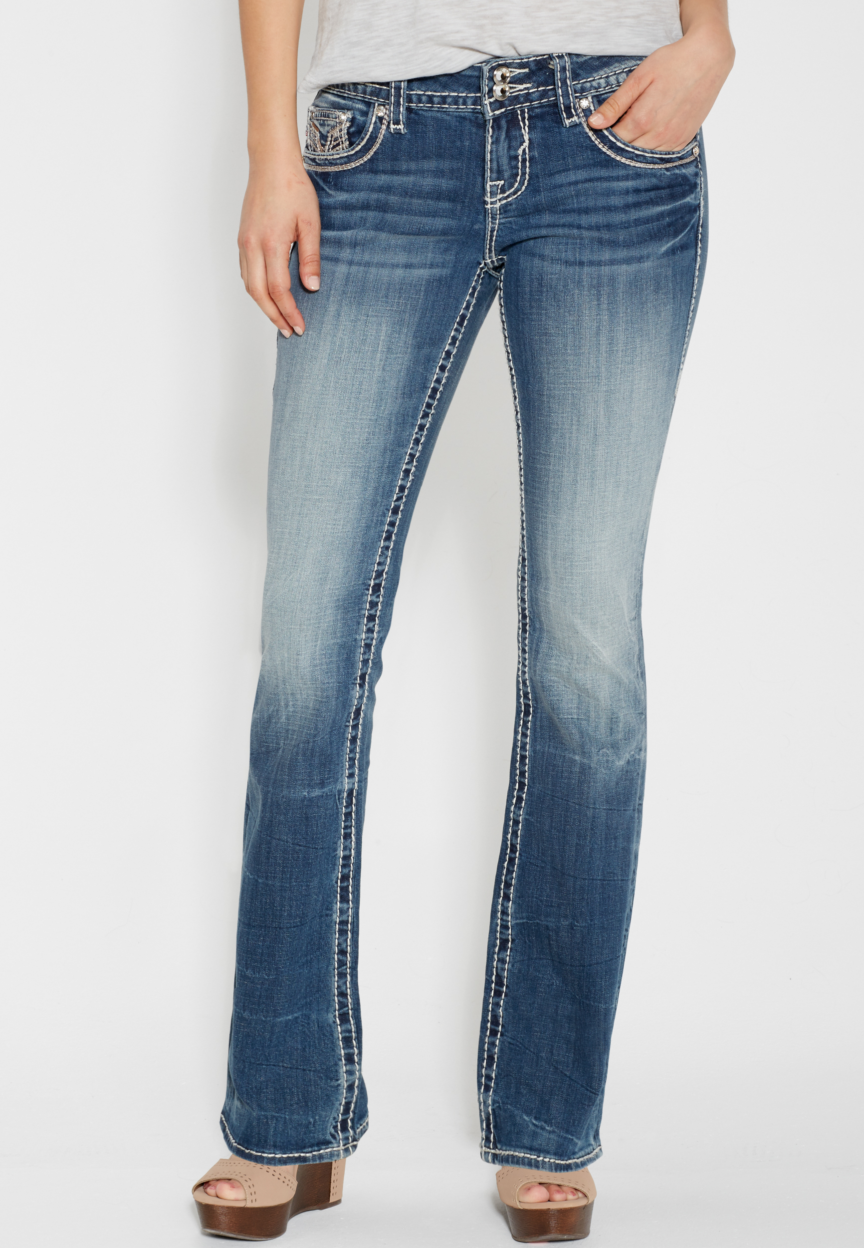 Vigoss® dark wash slim boot jeans with embellishments | maurices