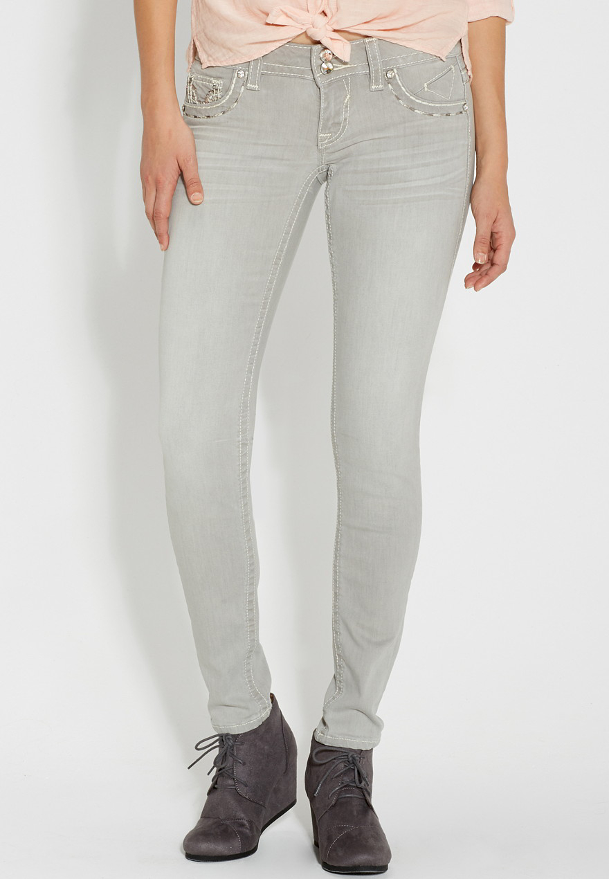 Vigoss® skinny jeans in gray with thick stitching | maurices