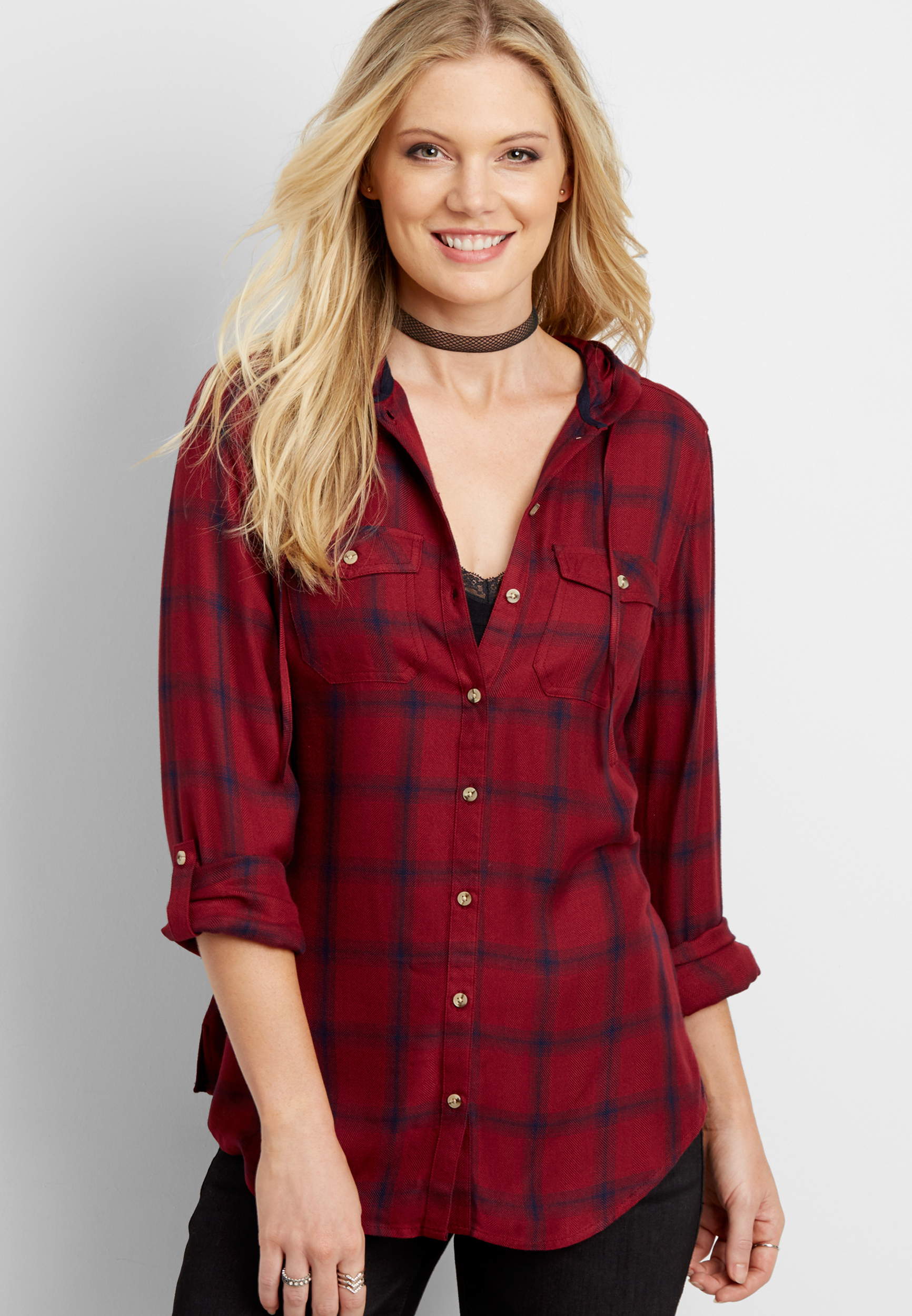 button down plaid shirt with hood | maurices