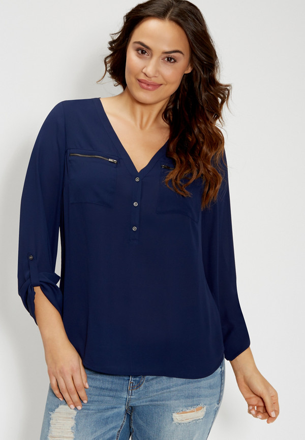the perfect plus size blouse with zipper pockets | maurices