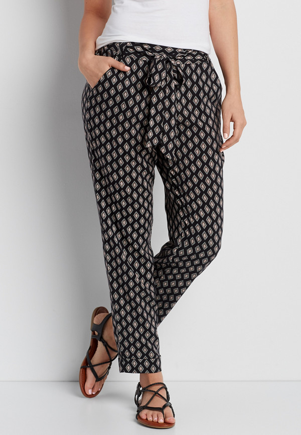 diamond patterned pant with tie waist | maurices