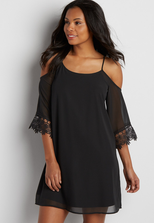 chiffon cold shoulder dress with crochet | maurices
