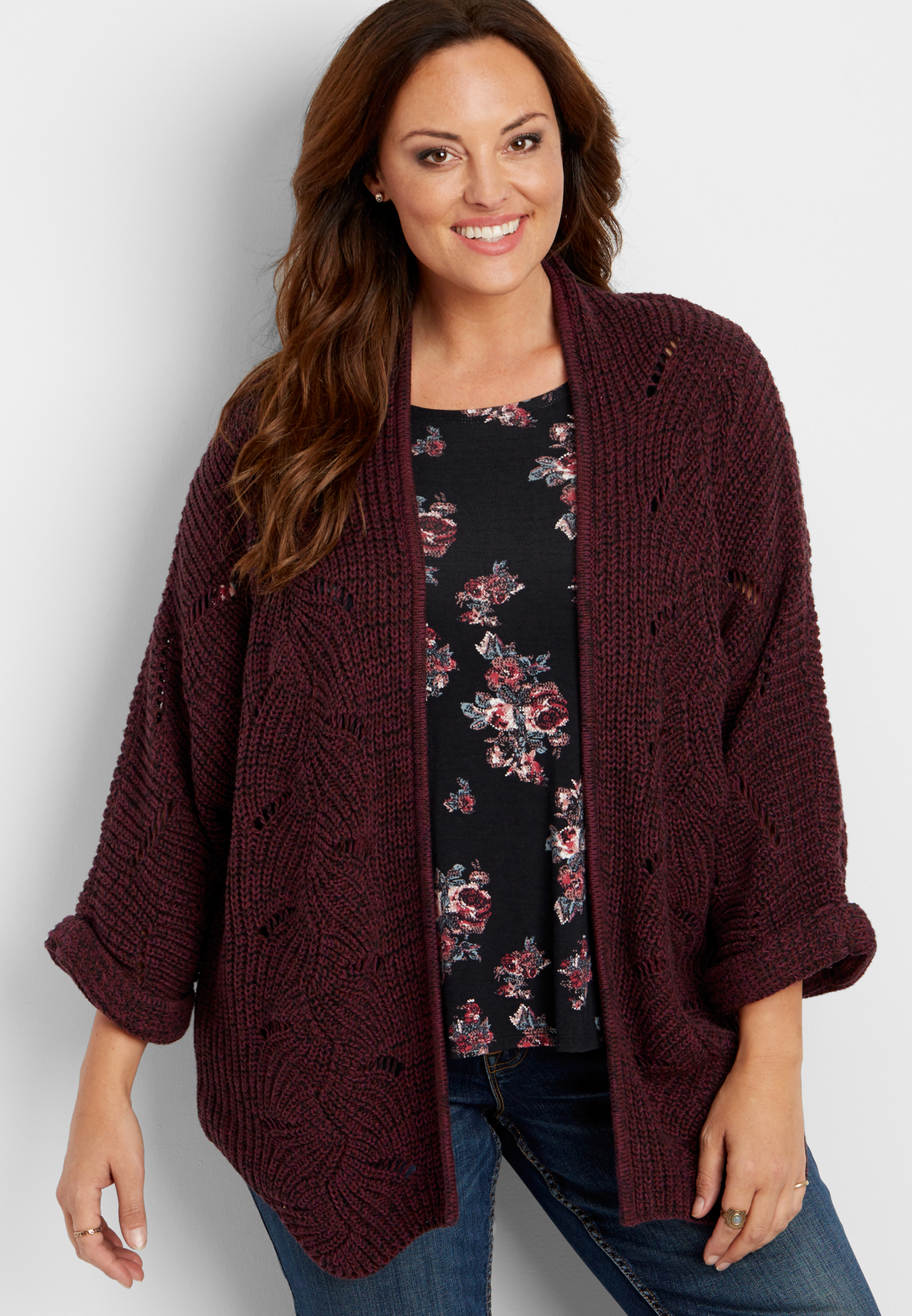 plus size wavy stitched cardigan | maurices