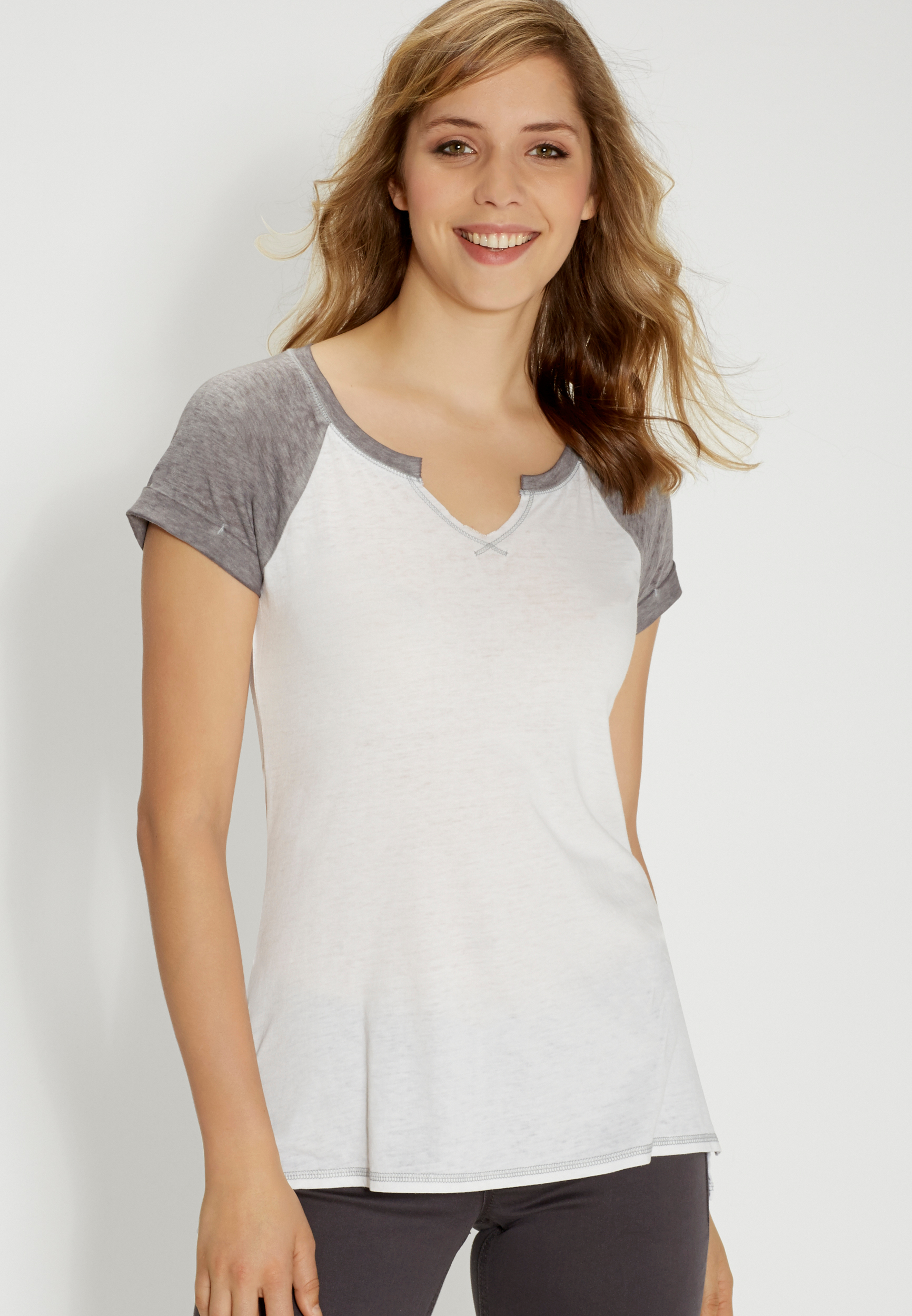 baseball tee with slit neckline maurices