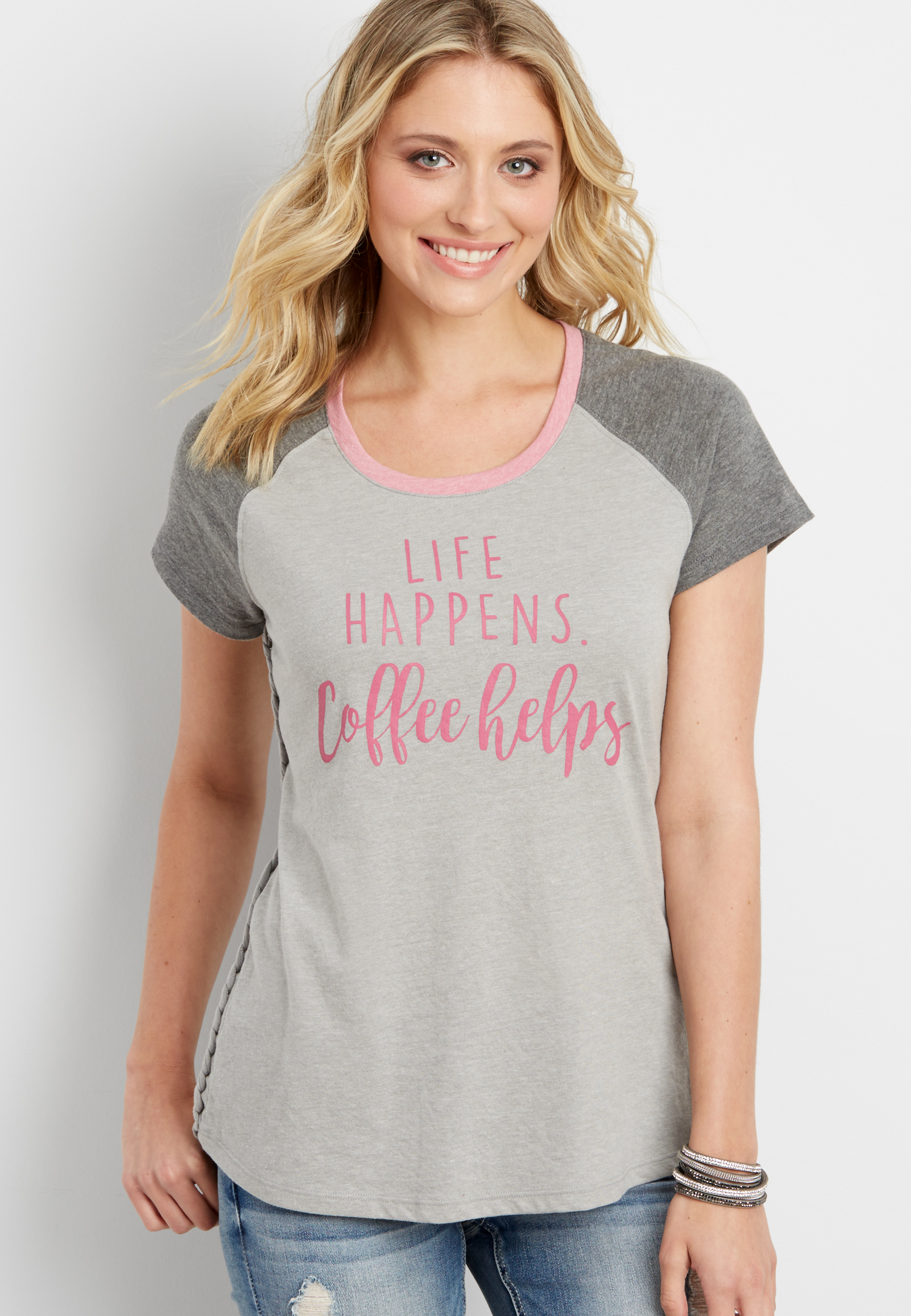 baseball tee with life happens coffee helps graphic | maurices