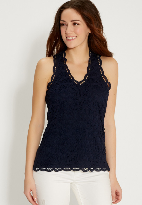 racerback tank with lace front | maurices