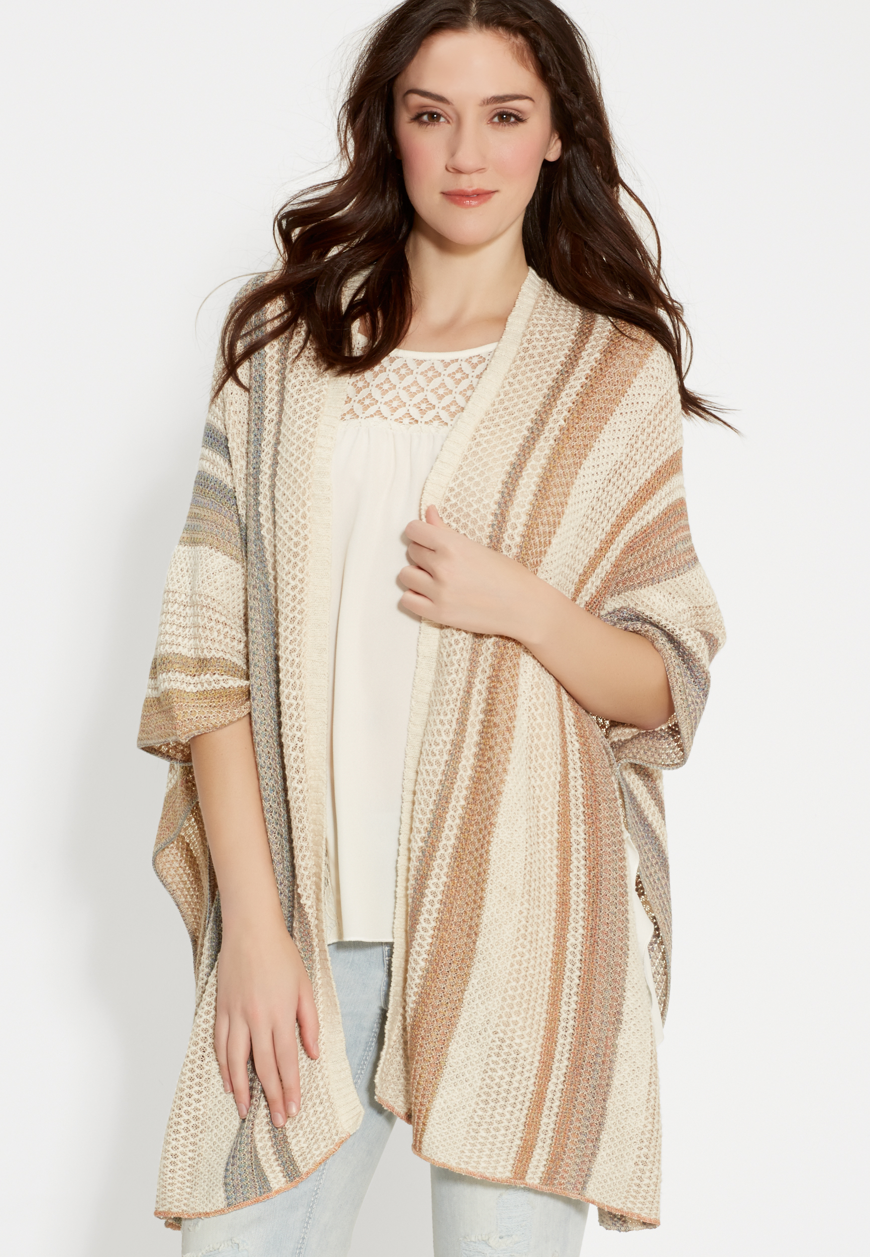 knit kimono with stripes | maurices