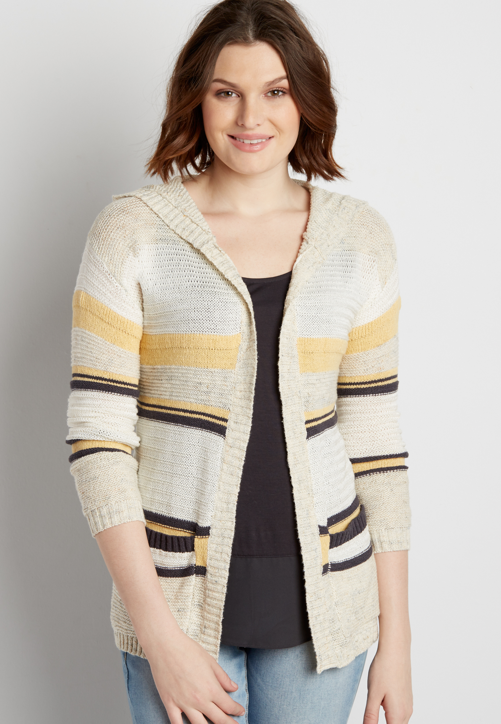 hooded cardigan with yellow stripes | maurices