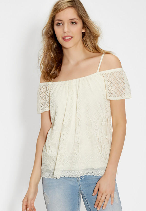 lacy top with cold shoulders | maurices