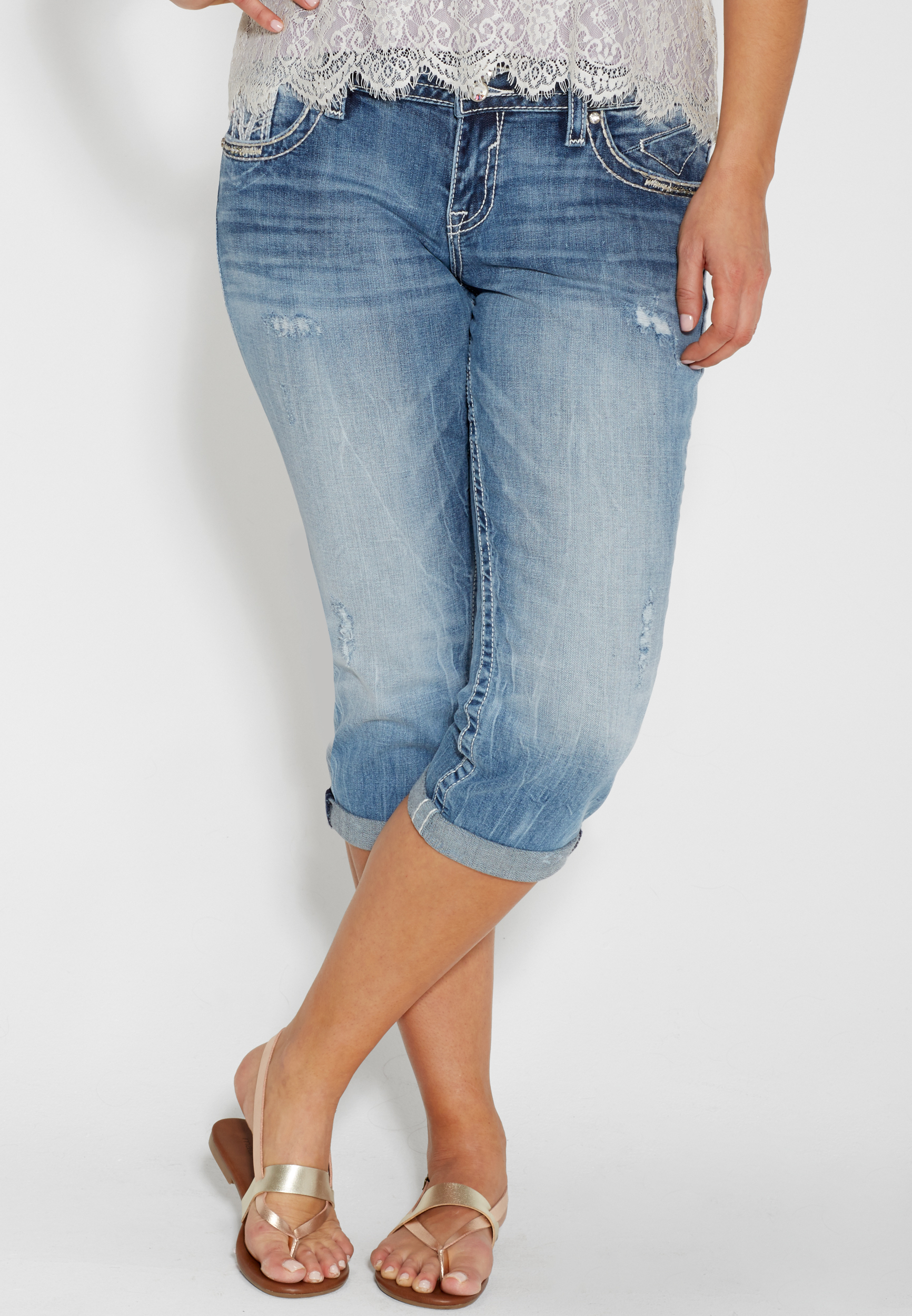 Vigoss® plus size capri with light destruction maurices