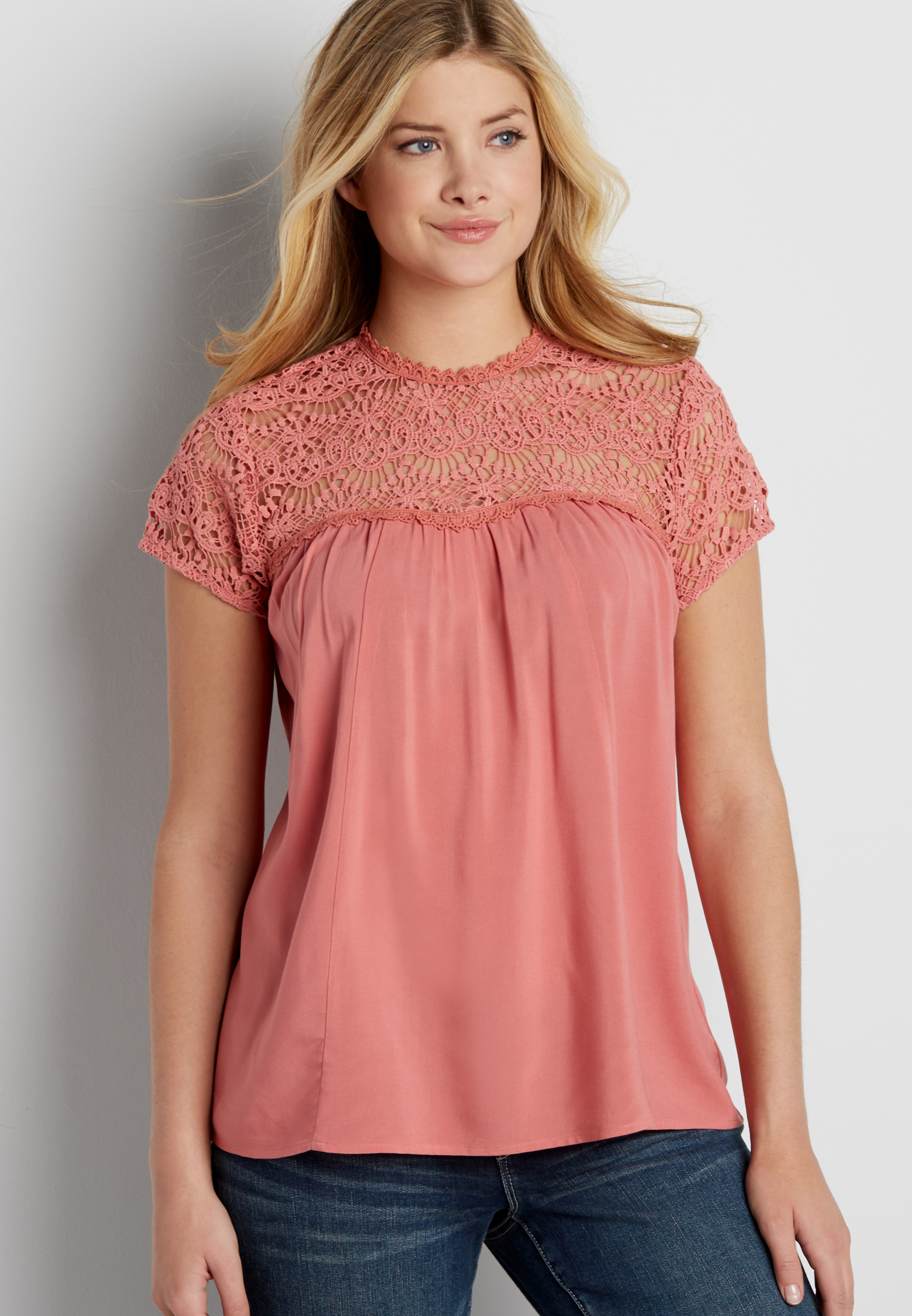solid top with crocheted yoke | maurices