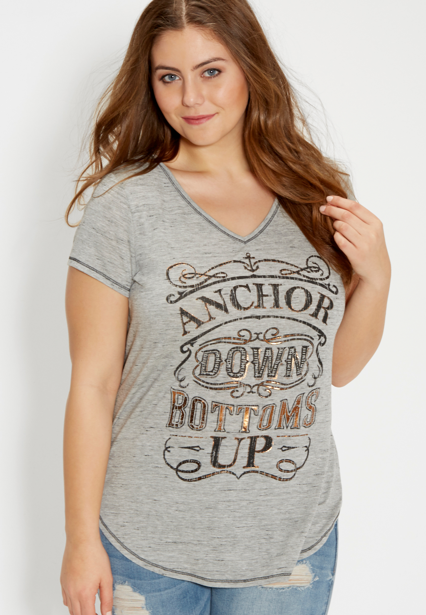 plus size tee with anchor down bottoms up graphic | maurices