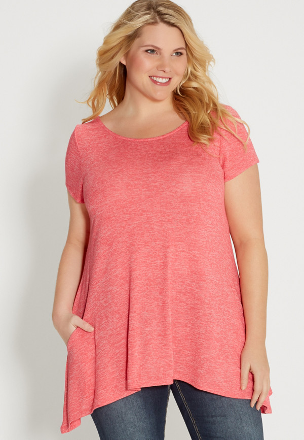 plus size tunic top with pockets and strappy back in pink grapefruit ...