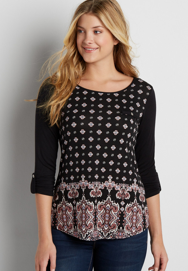 patterned top with button down back | maurices
