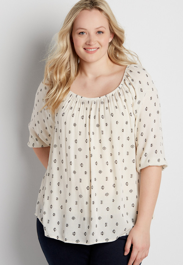 plus size patterned top with elastic neckline | maurices