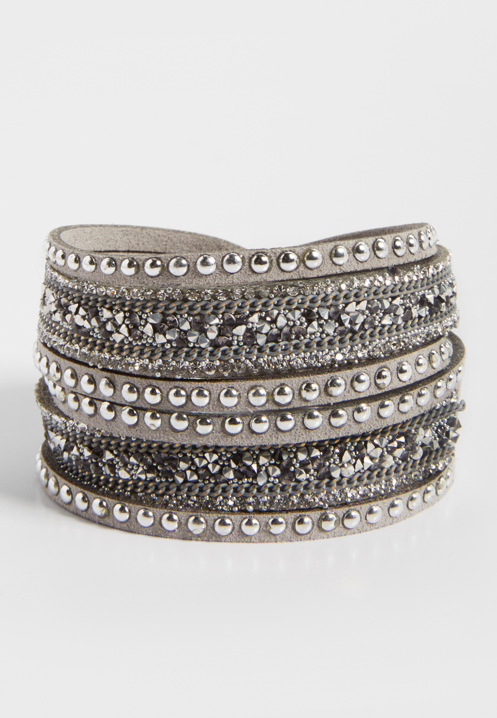 sparkling embellished faux suede wrap bracelet in gray | maurices