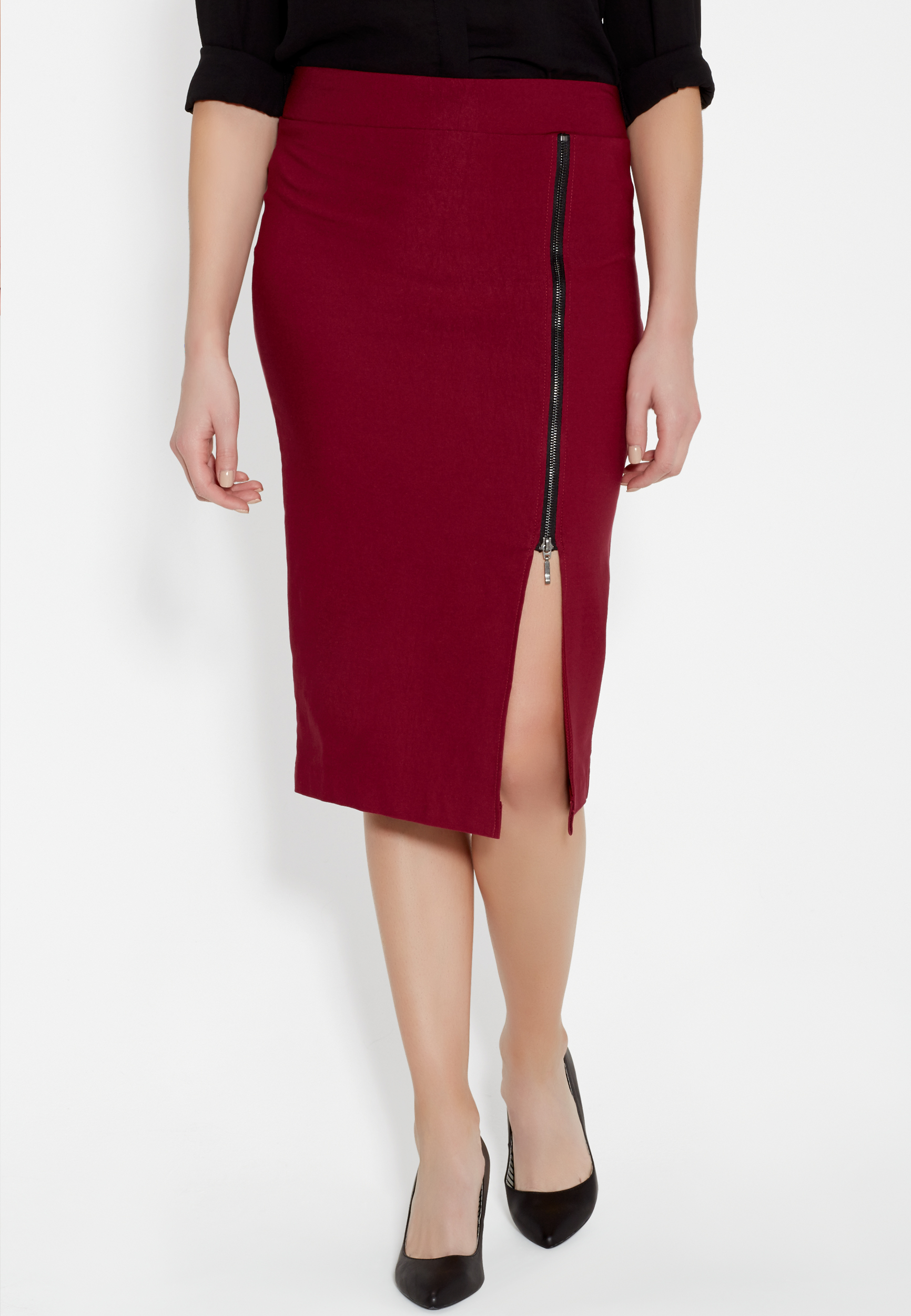 red pencil skirt with zipper maurices