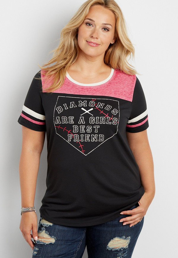 plus size baseball tee with diamonds are a girls best friend graphic ...