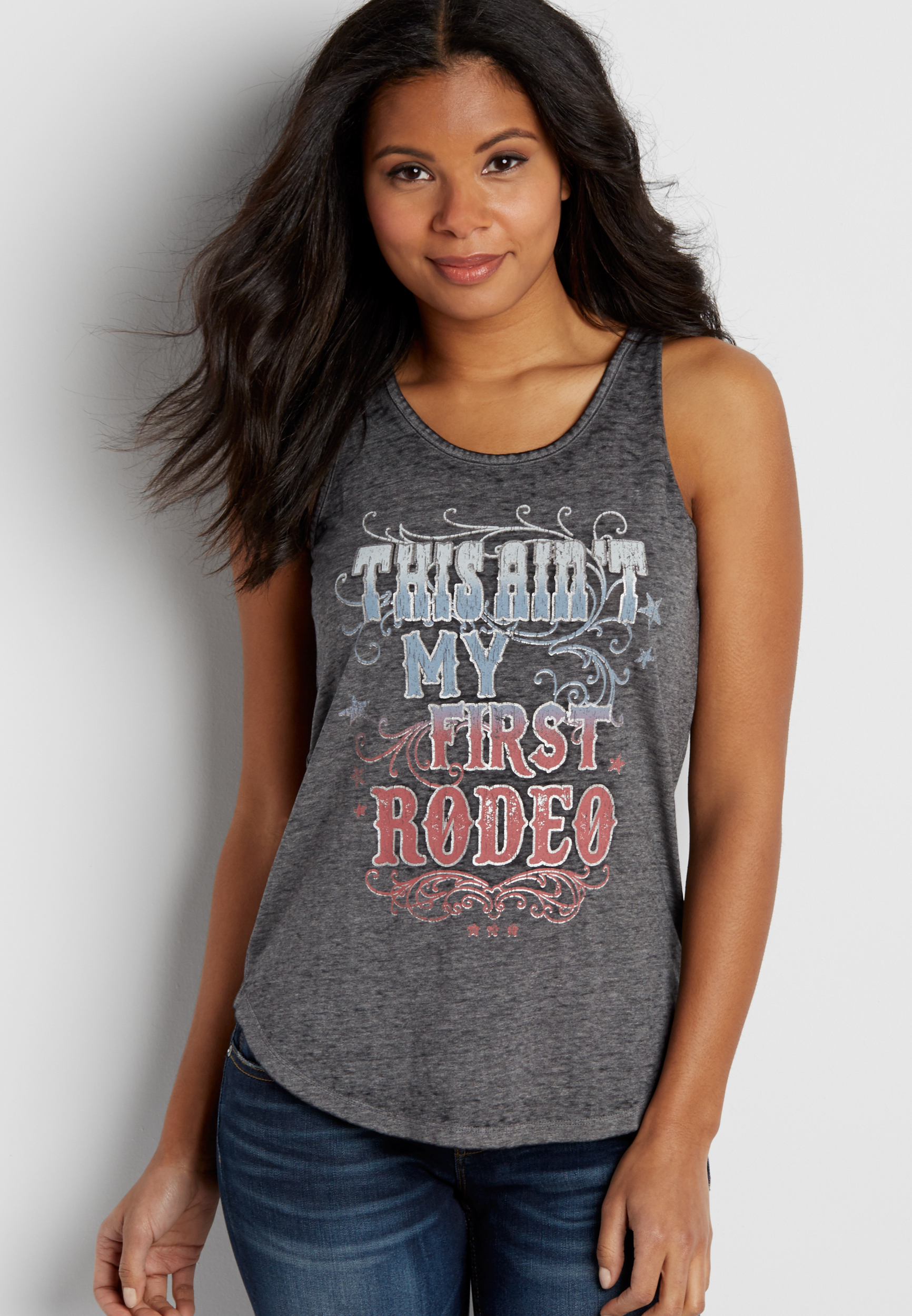 burnwash tank with this ain't my first rodeo graphic | maurices