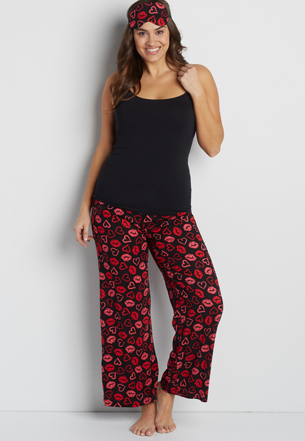 plus size eye mask and lightweight sleep pant set in lip print | maurices