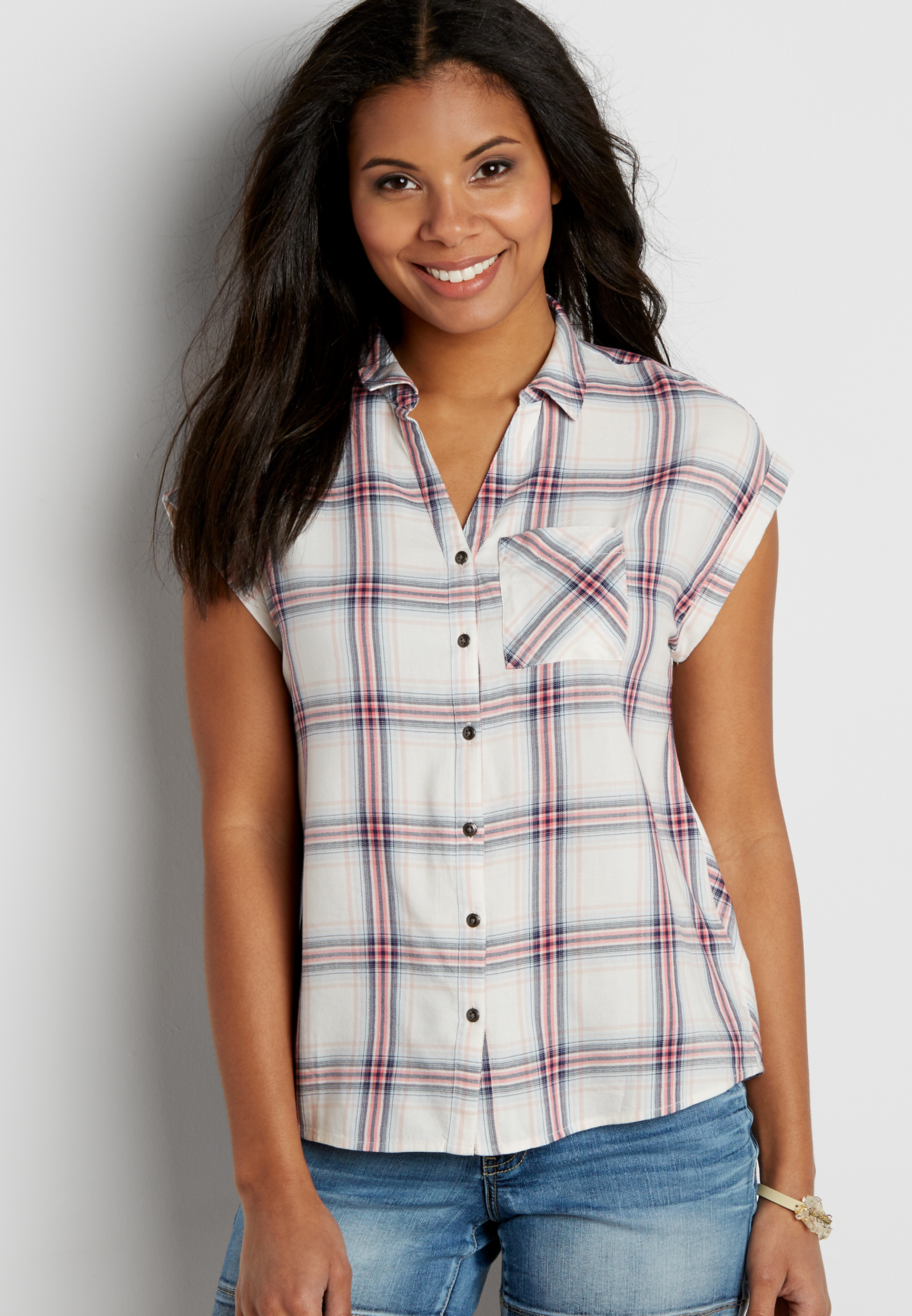 button down plaid dolman shirt | maurices