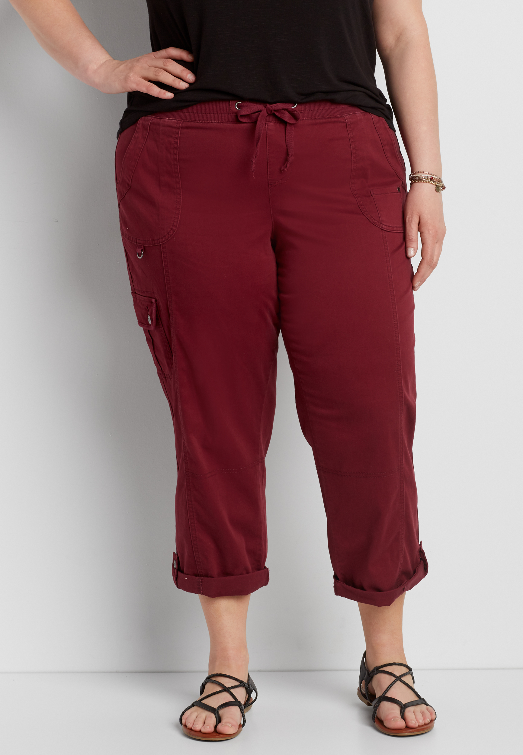 plus size cargo capri with ribbed waistband maurices