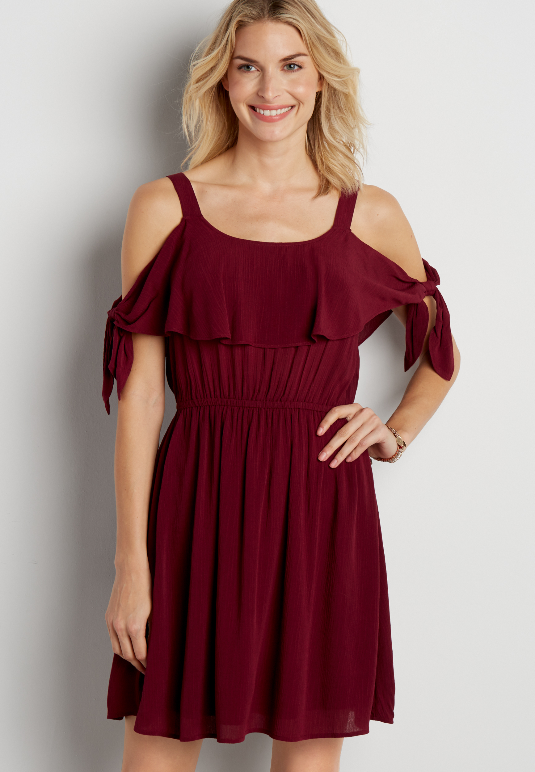 formal long summer dresses for women Stylish Cold Shoulder Flowy Bridesmaid Dress with Flare Sleeve main image 1