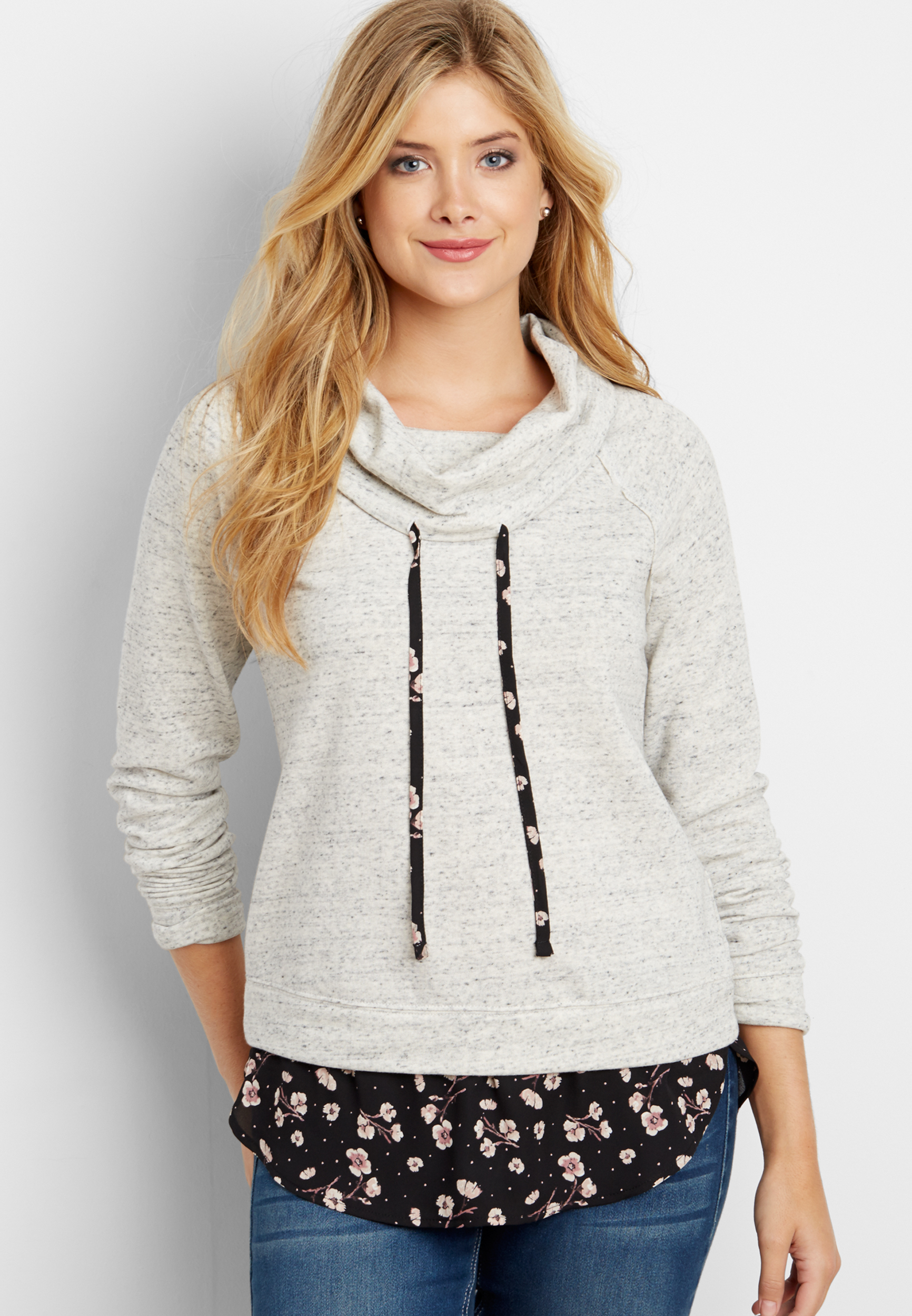 cowl neck pullover sweatshirt