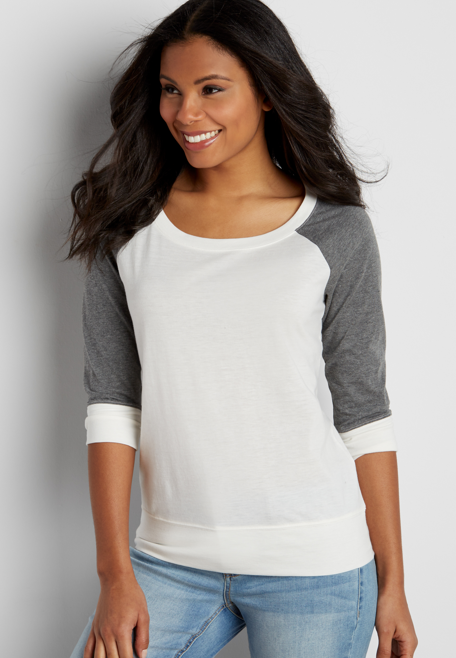 heathered baseball tee with wide bottom hem maurices