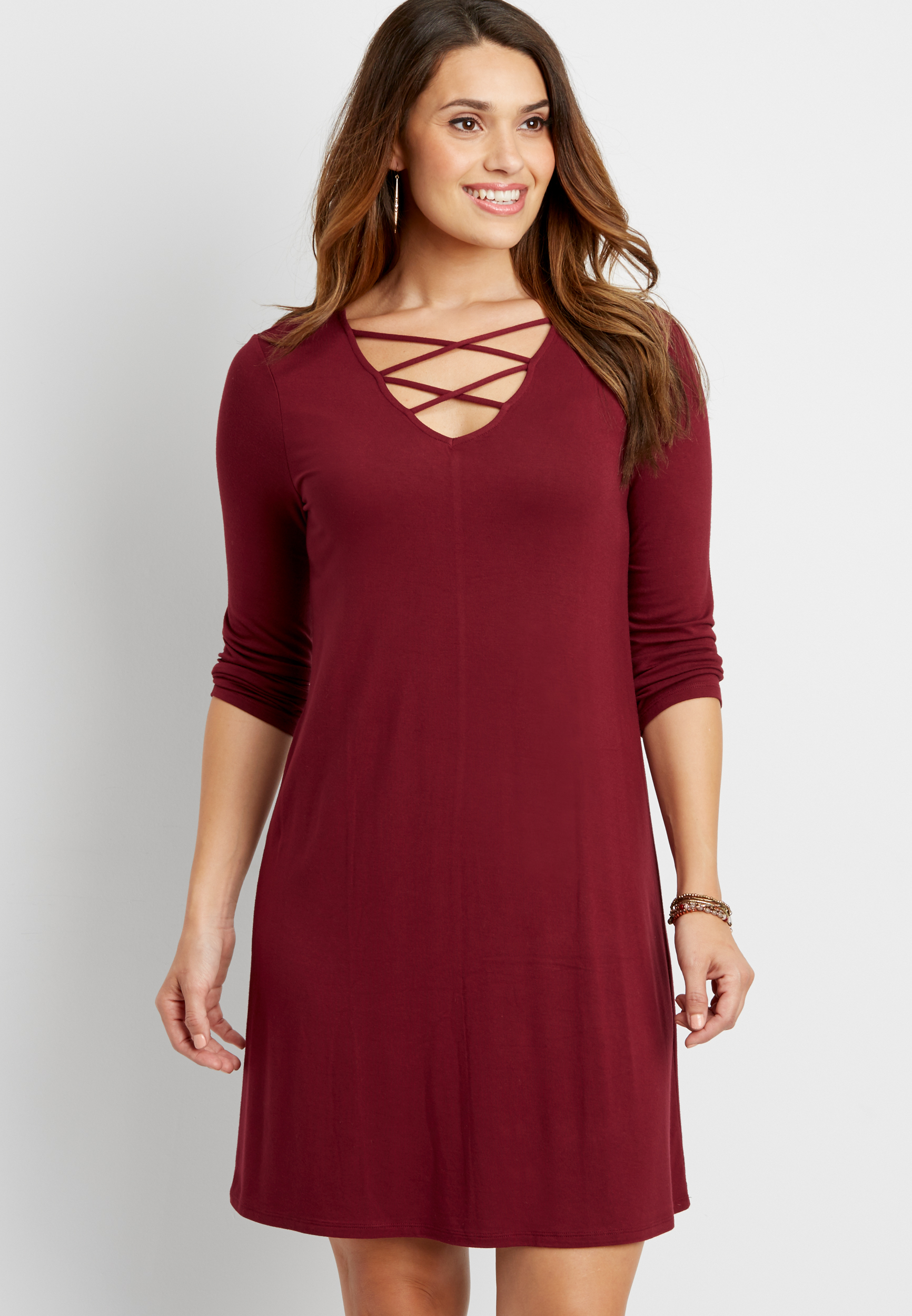 the 24/7 t-shirt dress with strappy neckline | maurices