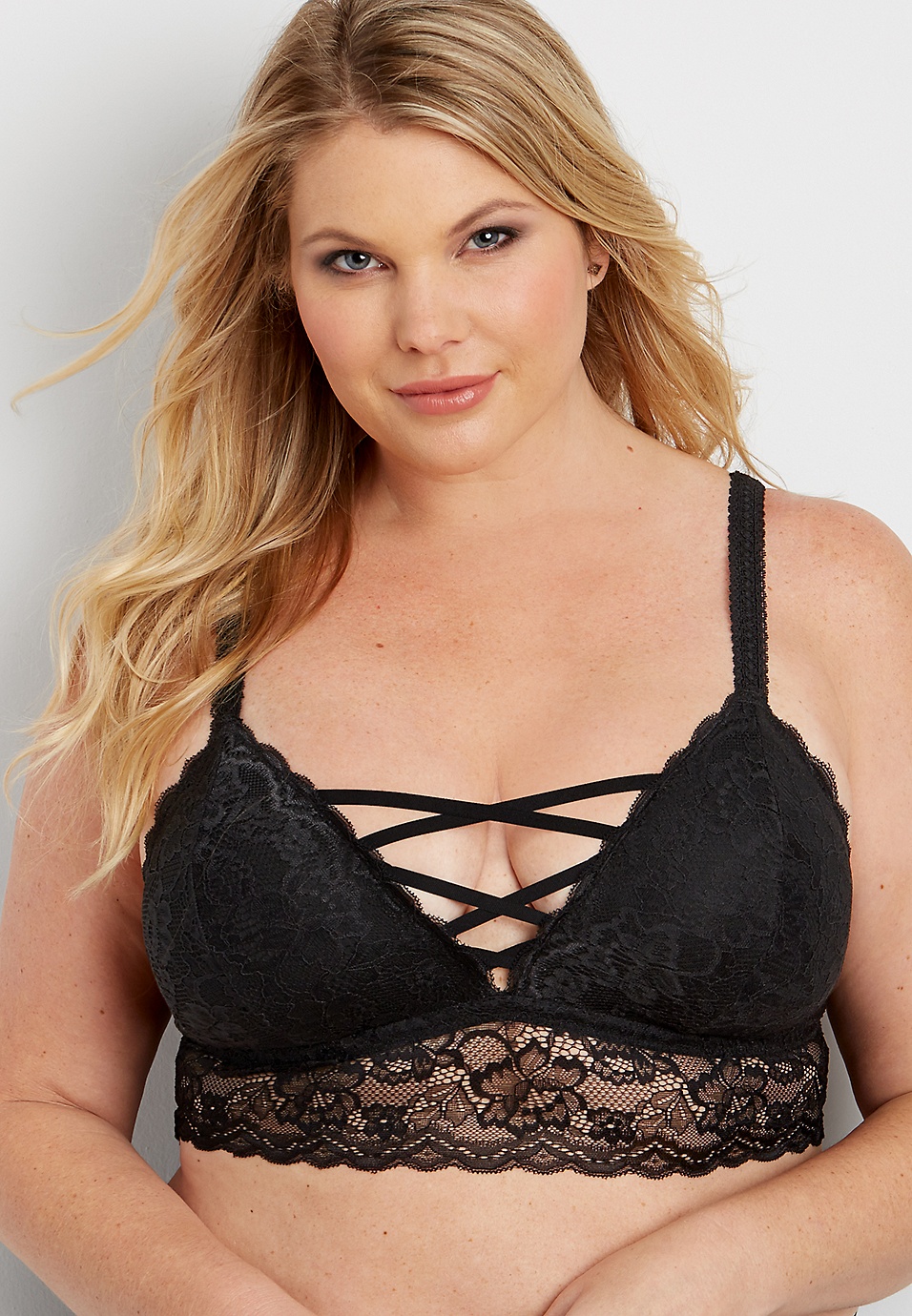 plus size floral lace bralette with strappy front