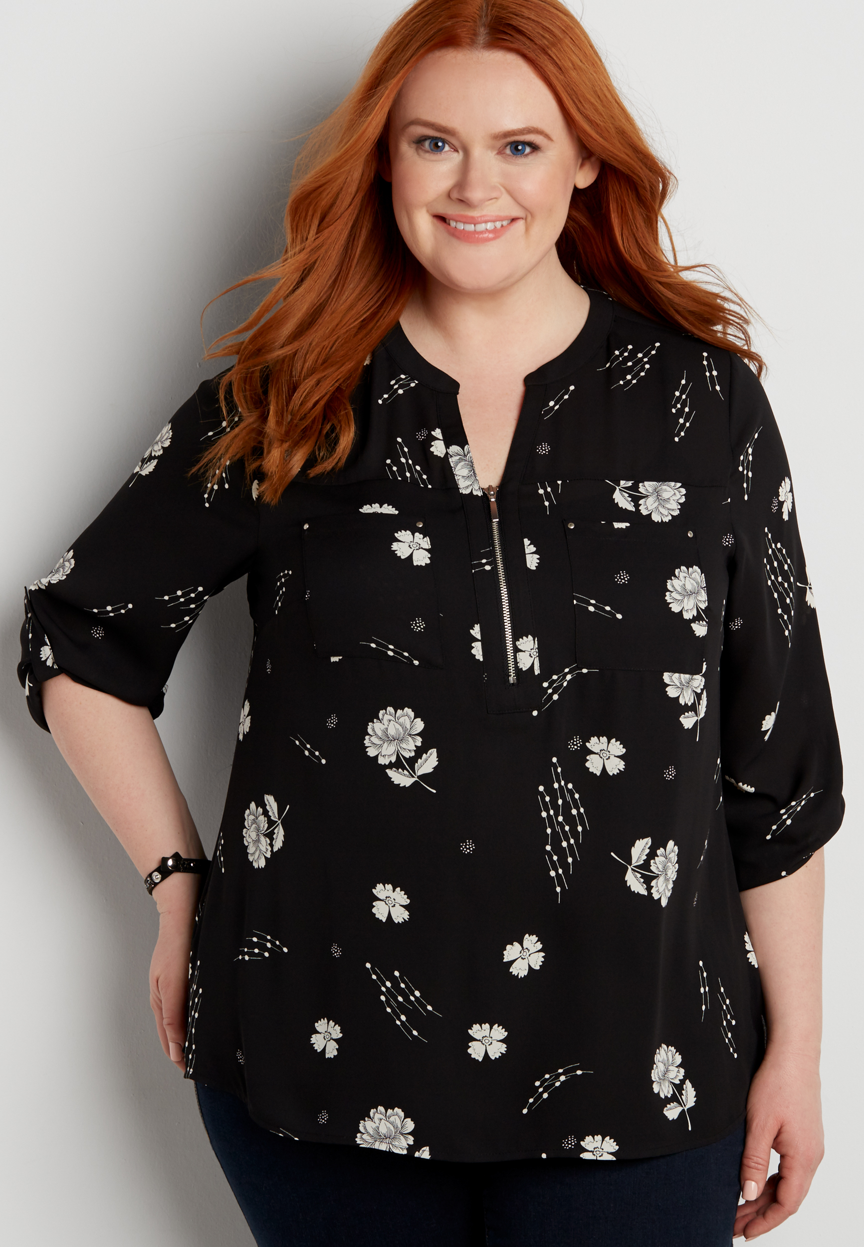 the perfect blouse with zip neckline and pockets | maurices