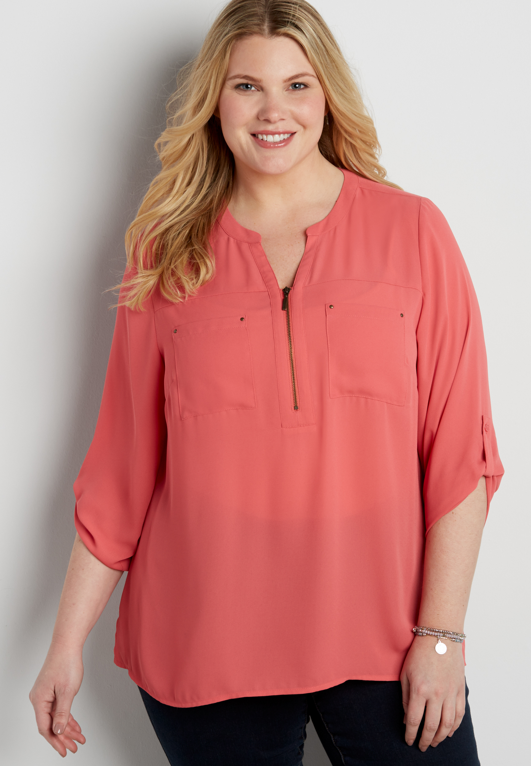 the perfect plus size blouse with zipper neckline | maurices