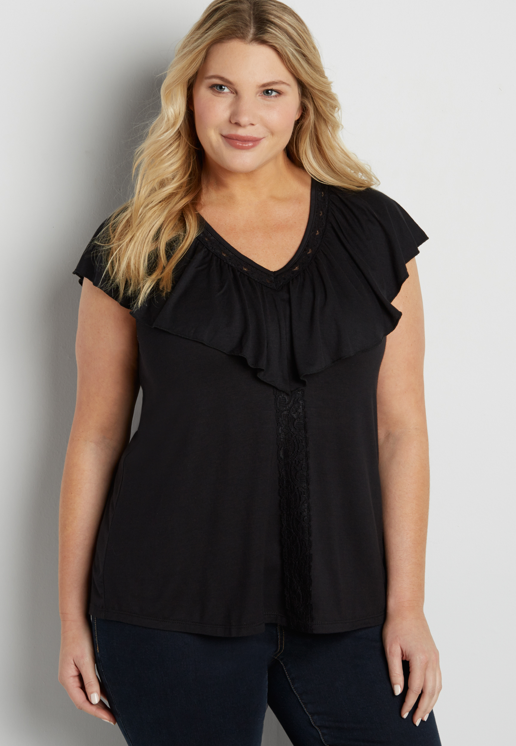 plus size tee with ruffle and lace | maurices